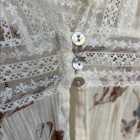 Abercrombie & Fitch ivory sheer sleeveless blouse brown floral print size Small - Picture 7 of 10